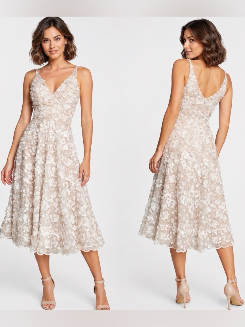 Dress the Population New women’s Embroidery Midi Dress sleeveless  white gold XL